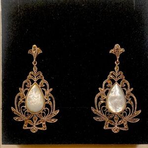 Vintage Mother of Pearl Silver Drop Earrings